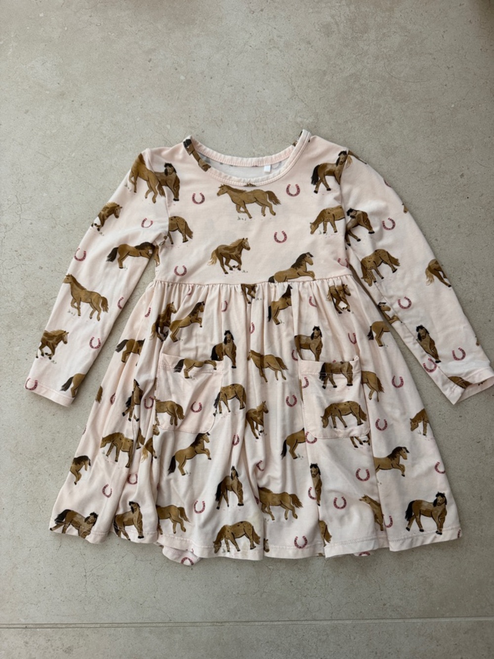 Angel Dear Blush Pink Horse Print Long Sleeve Dress